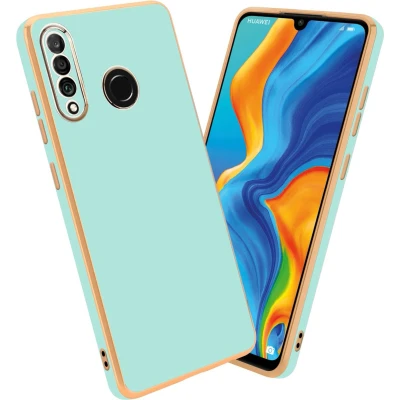 Afbeelding van Cadorabo Hoesje geschikt voor Huawei P30 LITE in Glossy Mintgroen Goud Beschermhoes Case Cover van flexibel TPU silicone en met camerabescherming