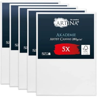 Afbeelding van Artina Akademie Set van 5 Schilderdoeken Canvas 50x70 cm Spieraam FSC® Hout Wit 100% Katoen 280 g/m142