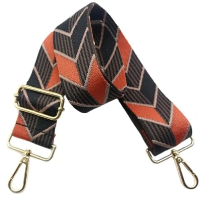 Afbeelding van schouderriem voor tas, 5 cm, brede riem, verstelbare schouderriem, handtasriem, met gouden gesp, dames, doe het zelf, accessoires (zwart/oranje), 12