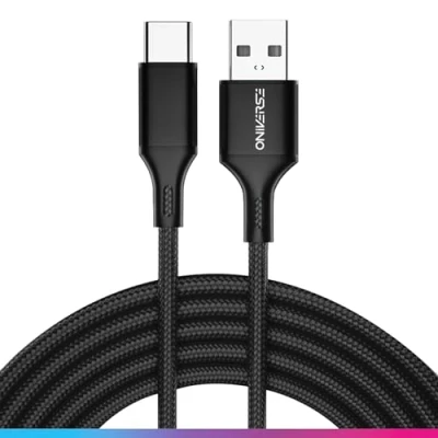 Afbeelding van Oniverse USB C kabel, gevlochten type A naar oplaadkabel, compatibel met PS5 Pro Slim Xbox serie XS Switch PC MAC Android iPhone 15, 3 meter, snel opladen 2,4 zwart