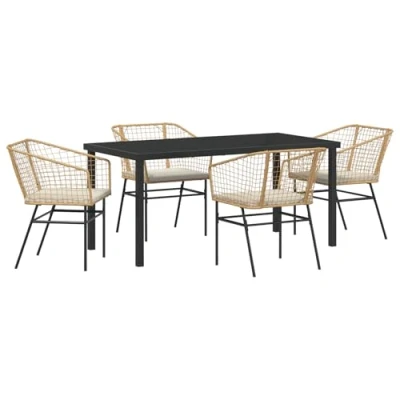 Afbeelding van vidaXL 5 delige Tuin Dining Set met Kussens Bruin Poly Rattan