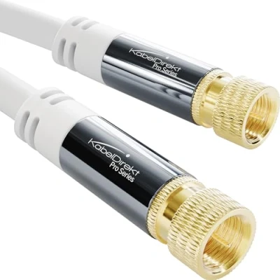 Afbeelding van KabelDirekt Satellietkabel &amp; coaxkabel voor tv/satelliet/internet, 3 m, wit, met F aansluiting (onbreekbare metalen stekker en meervoudige afscherming, radio /sattelit/televisie)