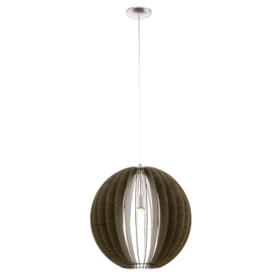 Image de Suspension COSSANO 1 ampoule nickel satiné Diamètre 50 Cm abat jour marron