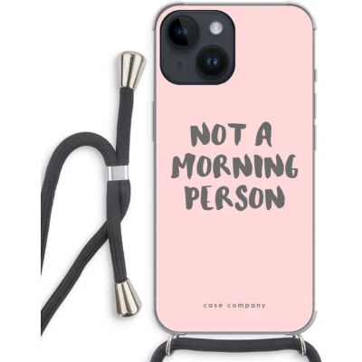 Afbeelding van Case Company® hoesje met Koord geschikt voor iPhone 14 Morning person Telefoonhoesje Zwart Extra Bescherming aan alle Kanten en Over de Schermrand
