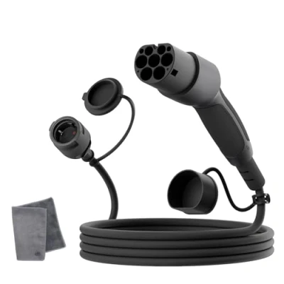 Afbeelding van dé Type 2 naar Schuko adapter, elektrische autolaadaansluiting, 16 A, 3 m, eenvoudig opladen op laadstations/wanddozen ondanks het gebruik van 230 V opladers voor