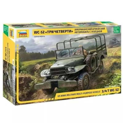 Afbeelding van 1:35 Zvezda 3664 US WWII Military Multi Purpose Vehicle 3/4t Dodge WC 52 Plastic Modelbouwpakket