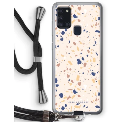 Afbeelding van Case Company® hoesje met Koord geschikt voor Samsung Galaxy A21s Terrazzo N23 Telefoonhoesje Zwart Bescherming aan alle Kanten en Over de Schermrand
