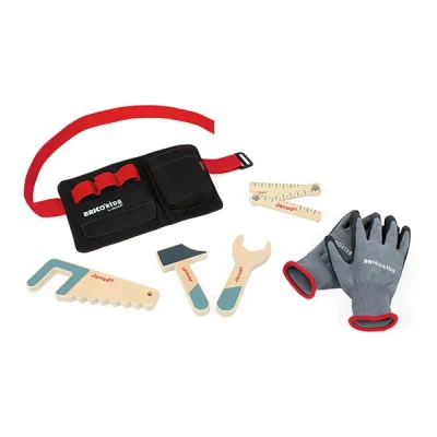 Afbeelding van Janod Brico&#039;kids DIY Gereedschapsriem Met Houten Gereedschap En Handschoenen Essentieel Accessoire Voor De Kleine Doe Het Zelver Geschikt Vanaf 3 Jaar