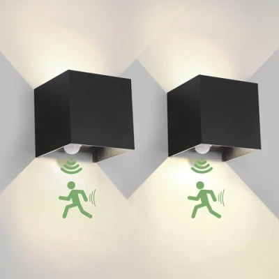 Afbeelding van 2 stuks 6 W wandlamp met bewegingsmelder, voor buiten/binnen, IP65 4000 K, stralingshoek, verstelbaar, zwart