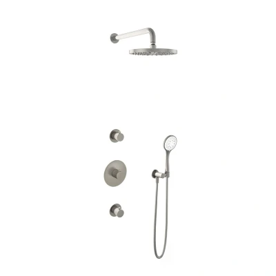 Afbeelding van Hotbath Get together Regendoucheset IBS1 Geborsteld nikkel 3 Standen Handdouche 25cm Hoofddouche Wandarm 35cm met wandhouder