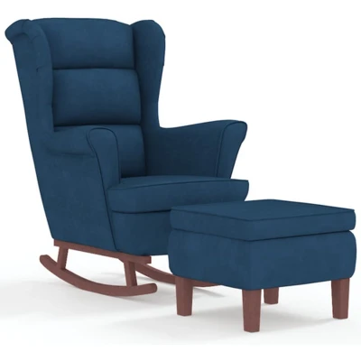 Afbeelding van vidaXL Schommelstoel met houten poten en voetenbank fluweel blauw