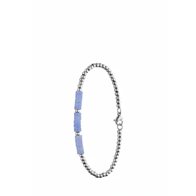 Afbeelding van Lucardi Dames Stalen Armband met blue lace agaat Staal Zilverkleurig 20 cm