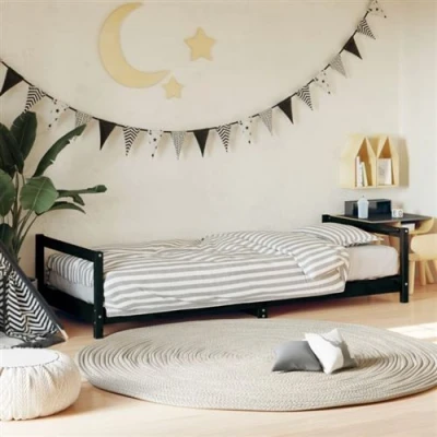Afbeelding van Kinderbedframe 80X160 cm Massief Grenenhout Wit 80 x 200 / Zwart