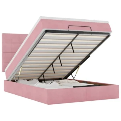 Afbeelding van vidaXL Ottoman bed met matrassen en LED&#039;s 140x200cm fluweel roze