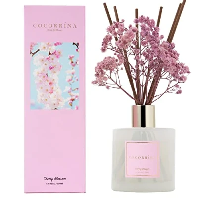 Afbeelding van Cocorrína Luchtverfrisser, 200 ml, kersenbloesem, geurende diffuser met stokjes, kamergeur etherische oliediffuser voor badkamerplank, decoratie