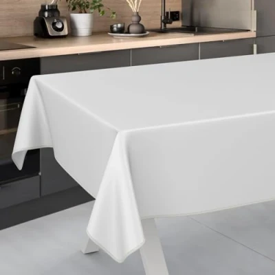 Afbeelding van Afwasbaar tafelzeil, tuintafelkleed, voor binnen en buiten, met zoom, wit, 240 x 140 cm