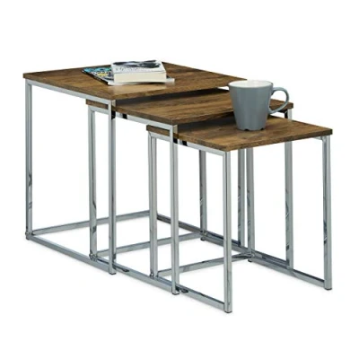 Afbeelding van Relaxdays bijzettafel set van 3 mimiset modern salontafel hout, metaal Naturel