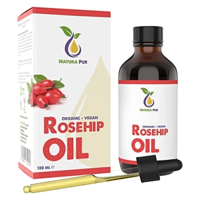 Afbeelding van Biologische rozenbottelolie, 120 ml, 100% koudgeperst, ongeraffineerd, veganistisch, voor gezicht, lichaam, haar, huid en handen