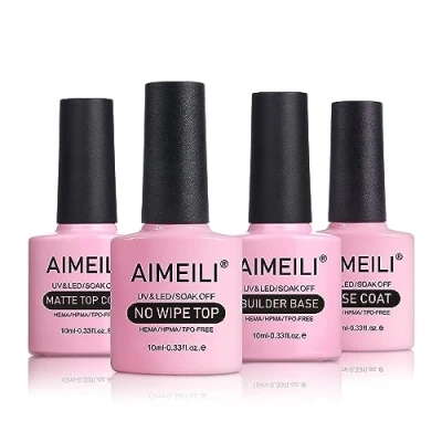 Afbeelding van AIMEILI Top Coat and Base Coat, Mat 2 in 1 Builder Gel Soak Off UV LED Lak Nagellak Gellak 10ML