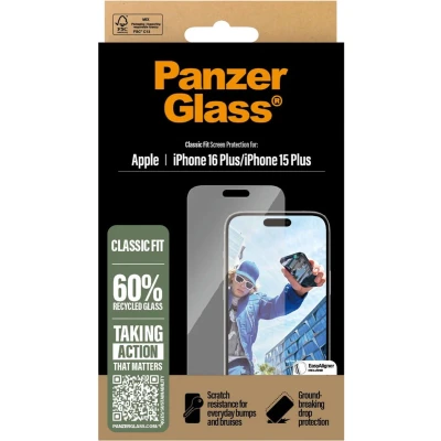 Afbeelding van PanzerGlass Classic Fit Screen Protector Geschikt voor Apple iPhone 16 Plus Tempered Glass Case Friendly Krasbestendig Gehard Glas