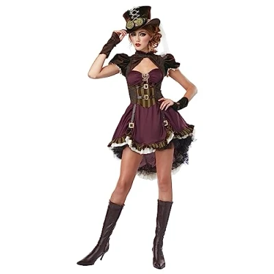 Afbeelding van Vegaoo Bordeaux rood Steampunk kostuum voor vrouwen