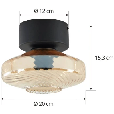 Afbeelding van Lindby plafondlamp 1licht Glas, ijzer H: 15.3 cm E27 amber, zwart