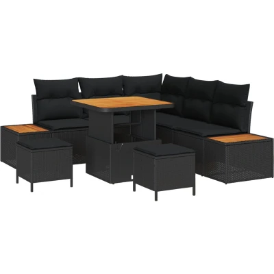 Afbeelding van vidaXL 8 delige Tuinbank Set met Kussens Zwart Poly Rattan Acacia
