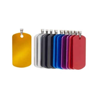 Afbeelding van 50 stuks rechthoekige blanco aluminium identificatiemedailles om zelf te maken, gepersonaliseerde identificatielabels voor huisdieren, hondenbord, afmetingen 46 mm x 25 mm, gemengde kleuren
