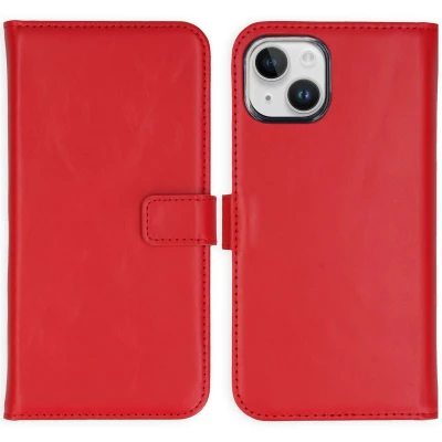 Afbeelding van Selencia Hoesje Geschikt voor iPhone 15 Met Pasjeshouder Echt Lederen Bookcase Rood