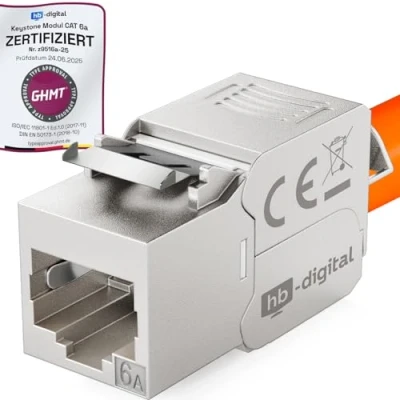 Afbeelding van hb digital CAT 6A Keystone Jack Module gecertificeerd GHMT 500 MHz 10 Gbit Optimaal voor Cat6a Cat6 STP Vrouwelijke Connector Ingebouwde Netwerkkabel Patchpaneel Installatiekabel