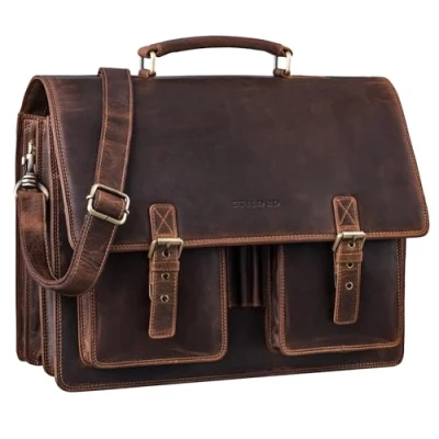 Afbeelding van STILORD &#039;Anton&#039; Handdoek Aktetas Leer Vintage Werkkoffer Laptop Map A4 Trolley Schoudertas voor Leraren, Soria bruin