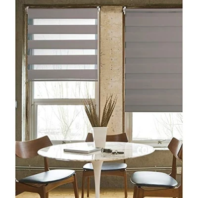Afbeelding van MADECOSTORE Dubbel rolgordijn voor dag en nacht, taupe, 125 x 190 cm (l h), bevestiging met of zonder boren, bijpassend trekkoord