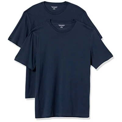 Image de Amazon Essentials Lot de 2 t shirts à manches courtes et col rond, pour homme, coupe classique, bleu marine, taille S