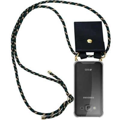 Afbeelding van Cadorabo Hoesje geschikt voor Samsung Galaxy J3 2016 in CAMOUFLAGE Silicone Mobiele telefoon ketting beschermhoes met gouden ringen, koordriem en afneembare etui