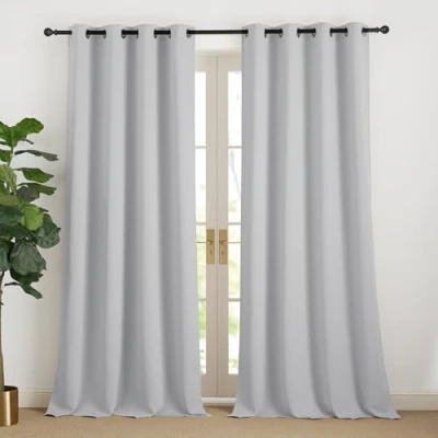 Afbeelding van NICETOWN Verduisteringsgordijnen, raamdecoratie, dubbele gordijnen, met oogjes, isolatie, ondoorzichtig, voor huis, slaapkamer, woonkamer, L 140 x H 240 cm, lichtgrijs, 2 stuks