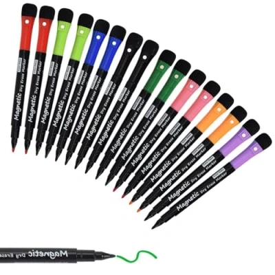 Afbeelding van Willingood Set van 16 magnetische whiteboard markers Met spons Geurarm Droog afwisbaar gum Voor thuis, school, kantoor 8 kleuren 1 2 mm ronde punt