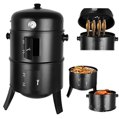 Afbeelding van Multifunctionele rookoven, 3 in 1, rookgrill, houtskoolgrill, rookrook, met geïntegreerde thermometer en haken, voor koken, grillen, roken