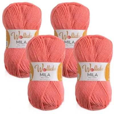 Afbeelding van Wollidu Mila 4 bollen haak en breigaren, 50 g/133 m, 100% polyacryl, haakgaren, zalm
