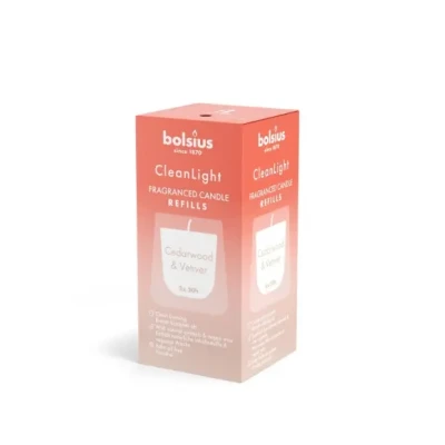 Afbeelding van Bolsius CleanLight 12 Gegeurde Navullingen Cedarwood &amp; Vetiver Navulbare Geurkaarsen