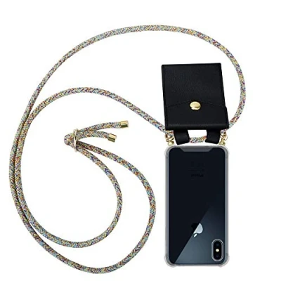 Afbeelding van Cadorabo Hoesje geschikt voor Apple iPhone X / XS in REGENBOOG Silicone Mobiele telefoon ketting beschermhoes met gouden ringen, koordriem en afneembare etui