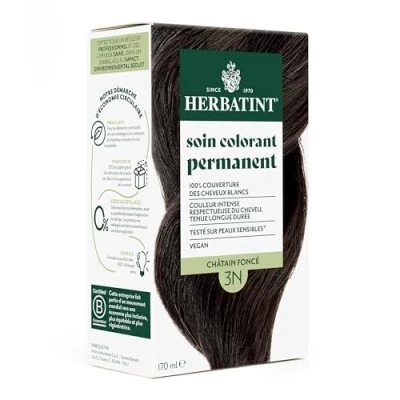 Afbeelding van Herbatint Permanente haarkleurverzorging, 3N, donkerbruin, 170 ml, ammoniakvrij, 100% dekking van wit haar, dermatologisch getest voor de gevoelige huid, met 8 biologische plantenextracten