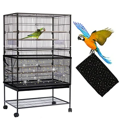 Afbeelding van Daoeny Grote vogelkooihoes, verstelbaar net van zacht nylon mesh met glinsterende maan, ster, beschermende rok voor papegaai, parkiet, ara, ronde en vierkante kooien