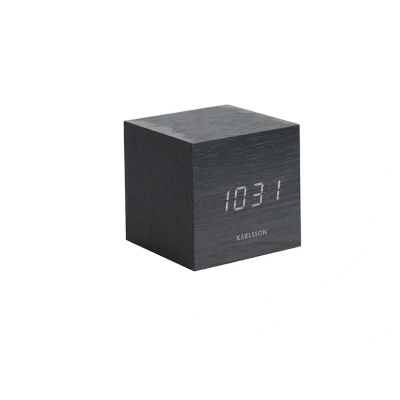 Afbeelding van Wekker Mini Cube zwart fineer, witte LED