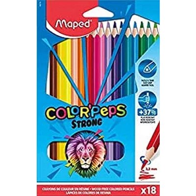Afbeelding van Maped Strong Color&#039;Peps kleurpotloden, 18 ultrabestendige en ergonomische kartonnen etui met potloden