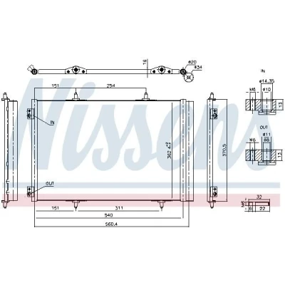 Afbeelding van NISSENS 941276 Condensor Airco Met droger Aluminium 540 R 134a PEUGEOT: 2008 Estate, 208 I Hatchback