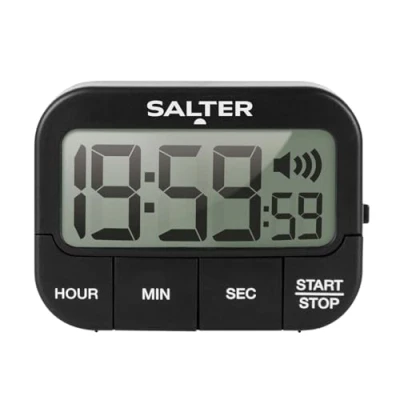 Afbeelding van Salter 355 BKXCDU Digitale keukentimer, elektronische timer, stopwatch, 19 uur en 59 minuten, instelbaar akoestisch alarm, grote knop display, stopwatch of countdown, zwart
