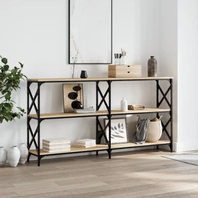 Afbeelding van Wandtafel 156x28x80,5 cm bewerkt hout sonoma eikenkleurig