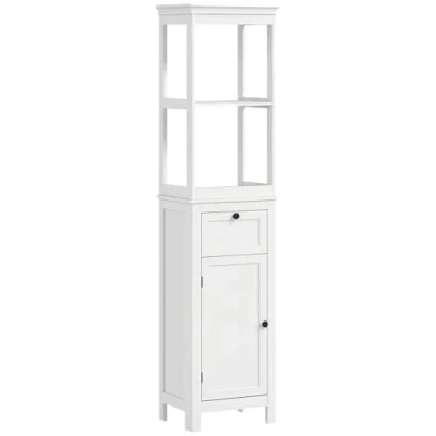 Afbeelding van HOMCOM Badkamerkolom, badkamerkast, opbergkast met 2 planken, 1 lade en kast, verstelbare plank, hoge kast voor woonkamer, keuken, 40 x 30 165 cm, wit