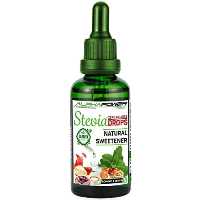 Afbeelding van ALPHAPOWER FOOD Stevia Suikerdruppels 1 x 100 ml, veganistisch en GMO vrij, calorievrije vloeibare suikervervanger, smaakloze zoetstof voor koken vloeistoffen