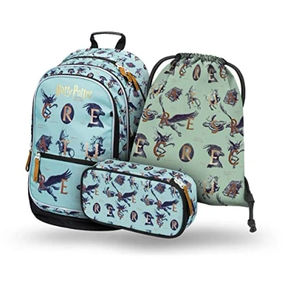 Afbeelding van Baagl Set van 3 schoolrugzakken, Schooltas voor basisschool, met borstband, ergonomische schooltas, Harry Potter Fantastic Beasts, schooltassenset,